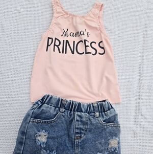 Mama's Princess Pink Tank Top And Jean Shorts Set
